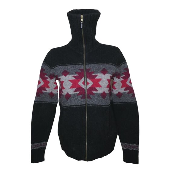 Ralph Lauren LRL Jeans Co Southwestern Sweater 80% Lambswool Zip Shawl Sz M - Picture 8 of 13